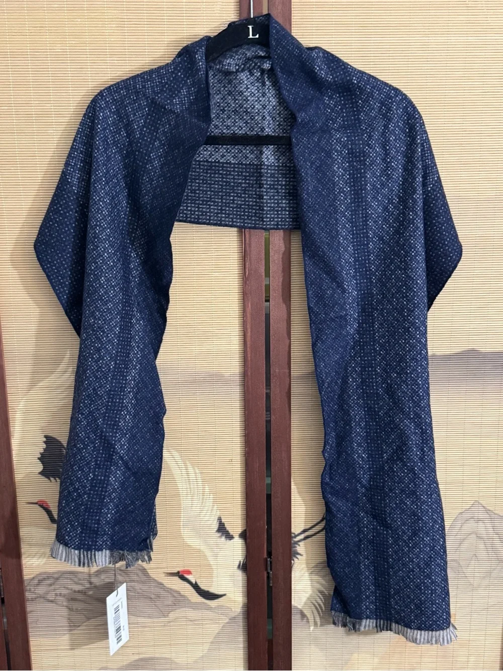 Men's Dark Blue Patterned Scarf - Classic Navy Style